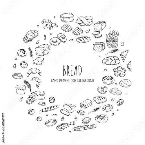 Hand Drawn Doodles Of Cartoon Food Rye Bread Ciabatta Whole Grain Hand Drawn Doodles Of Cartoon Food Rye Bread Ciabatta Whole Grain