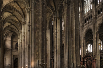 Interior view of Notre-Dame Cathedral, one of the finest examples of French Gothic architecture in...