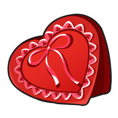 Red box in heart shape with ribbon