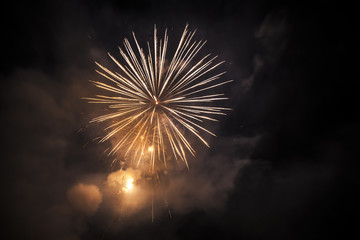 Fireworks on Fiastra lake in the Marche in Italy