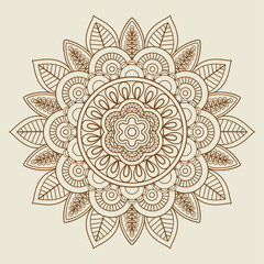 Hand drawn floral rosette in vintage colors. Vector illustration