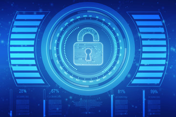 Security concept: Lock on digital screen, contrast, 2d illustration