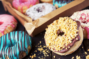 Fresh homemade donuts with various toppings