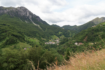 Fototapeta na wymiar Panorama of village Valtorta in the mountains in Lombardy, Italy