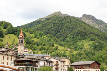 Fototapeta na wymiar Village Valtorta with mountain in Lombardy, Italy