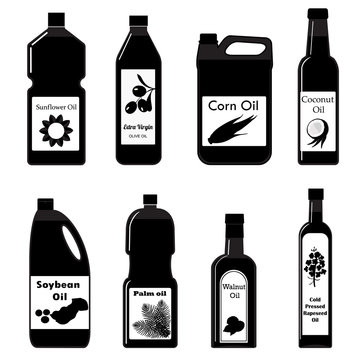 Vector set black icons of oil for frying