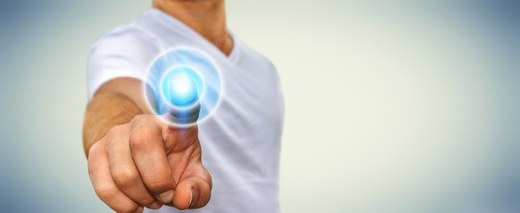 Businessman touching modern tactile screen button