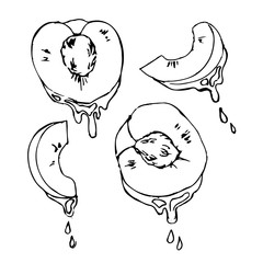 pencil sketch of peaches and juice