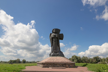 Turov, Belarus - August 7, 2016: monument to Kirill of Turov in the town of Turov, Belarus.