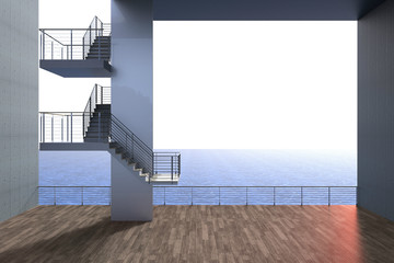 Stairs And Exterior Space Sea in Summer minimalism Concept 