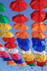 Colourful umbrellas urban street decoration