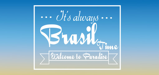 Brasil time card over blue background, in outlines. Digital vector image