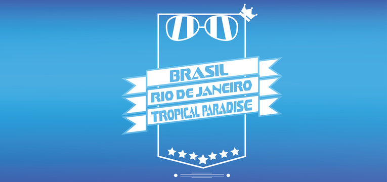 Brasil tropical paradise card with crown and sunglasses over blue background, in outlines. Digital vector image