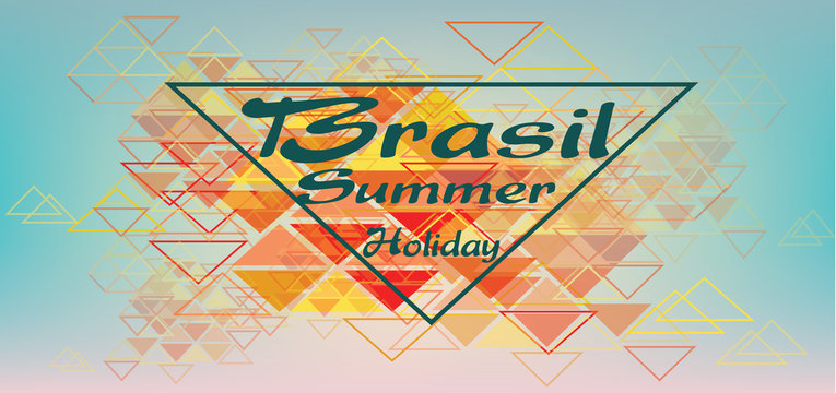 Brasil summer holiday card with triangles over pastel colored background, in outlines. Digital vector image
