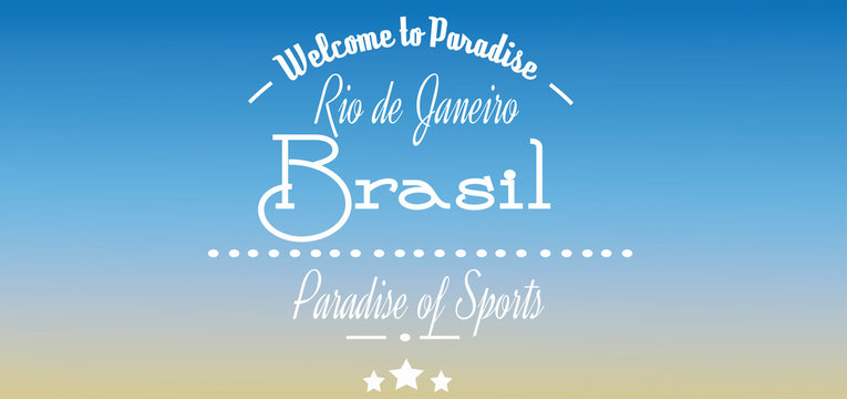 Welcome to Brasil paradise card with stars over blue background, in outlines. Digital vector image