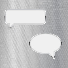 Speech bubbles. Communication symbol on metal perforated background
