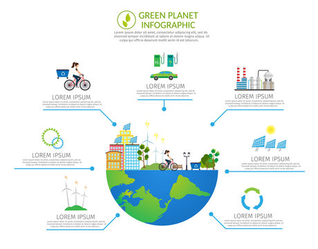 Ecology infographic vector elements illustration and environmental risks and pollution background set.