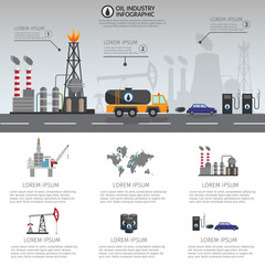 Oil industry processing and transportation infographics set production elements.