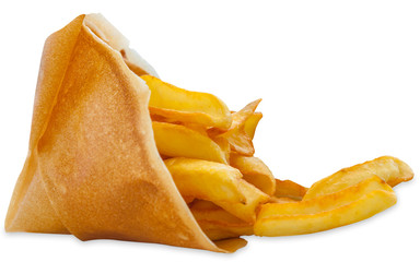 tulipe de frites sur fond blanc