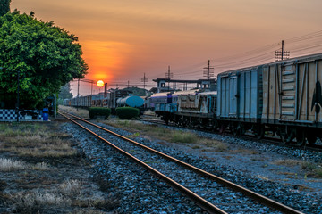 Fototapeta na wymiar Railway at train station on sunset,hdr style