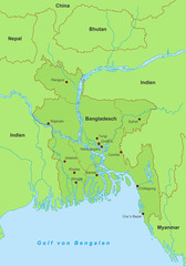 Obraz premium Bangladesch Karte - Grün (detailliert)