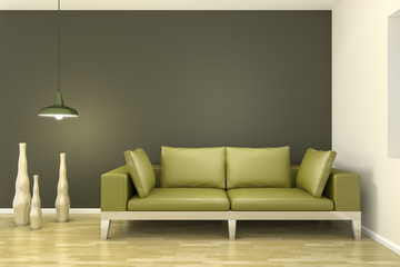 room with a green sofa