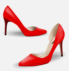 Fashion women’s red high-heeled shoes. Pair of red high heeled - 118045100