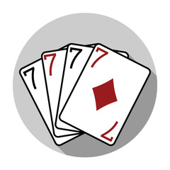 Flat design vector four sevens playing cards icon, isolated