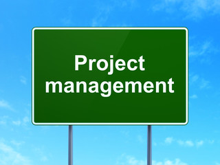 Finance concept: Project Management on road sign background