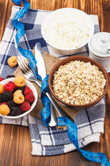Portion of oatmeal in the bowl with different berries