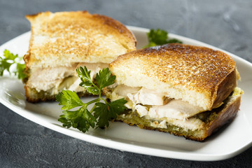 Toasts with chicken and pesto