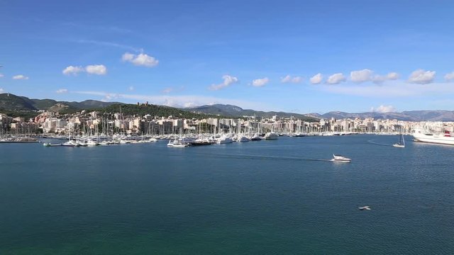Palma de Mallorca harbor filmed from cruise ship