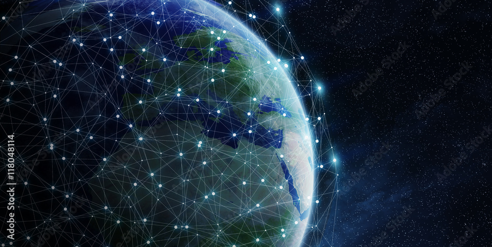 Aufkleber Global network and data exchange over the world