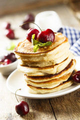 Pancakes with fresh cherry