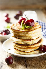 Pancakes with fresh cherry