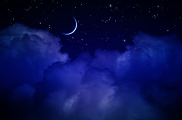 Plakat Night Sky with Stars and Clouds