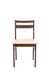 Wooden chair covered leather isolated on white background