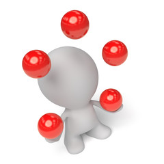 white man juggling five red balls 