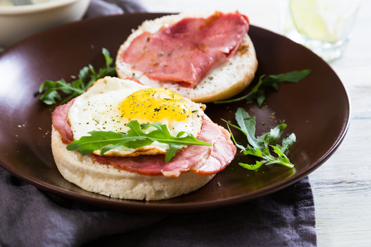 Sandwich with meat and fried egg