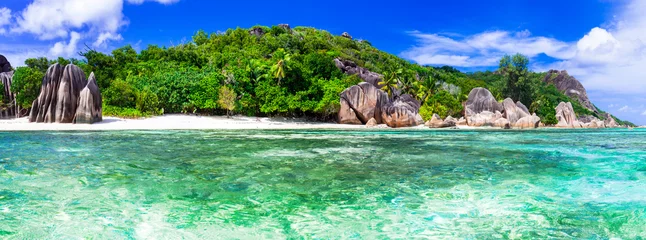 Poster Anse Source D'Agent, La Digue Island, Seychelles Most beautiful tropical beach - Anse source d'argent in La digue