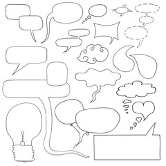 Handdrawn vector dialog windows, frames, light bulb idea.