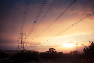 Electricity pylon and power lines