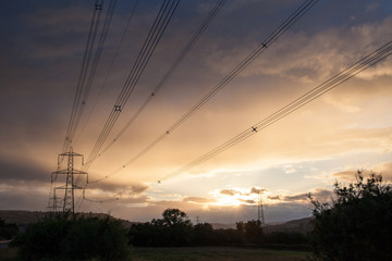 Electricity pylon and power lines