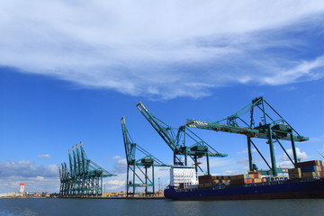 Im Antwerpener Hafen / Containerumschlag im Delwaidedok des Antwerpener Hafens
