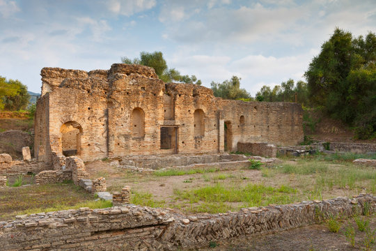 Ruins in the archaeological site of Ancient Olympia.