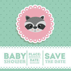 raccoon animal baby shower card icon vector illustration graphic