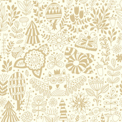 Vector forest design, floral seamless pattern