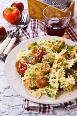 Farfalle pasta with sausage