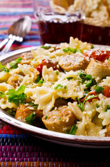 Farfalle pasta with sausage