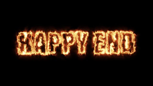 Happy end - tag from hot burning letters on black background in 4K ultra HD